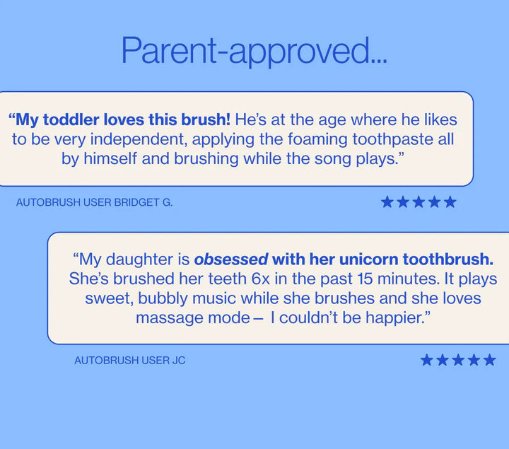 Parent testimonials for SmileSpark Kids Brush